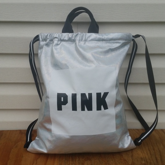 PINK Victoria's Secret Handbags - Pink Victoria´s Secret Silver Drawstring Backpack